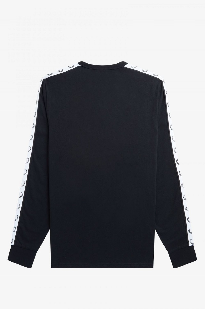 Fred Perry Taped Long Sleeve Men's T-Shirt Black | ULNAH3758