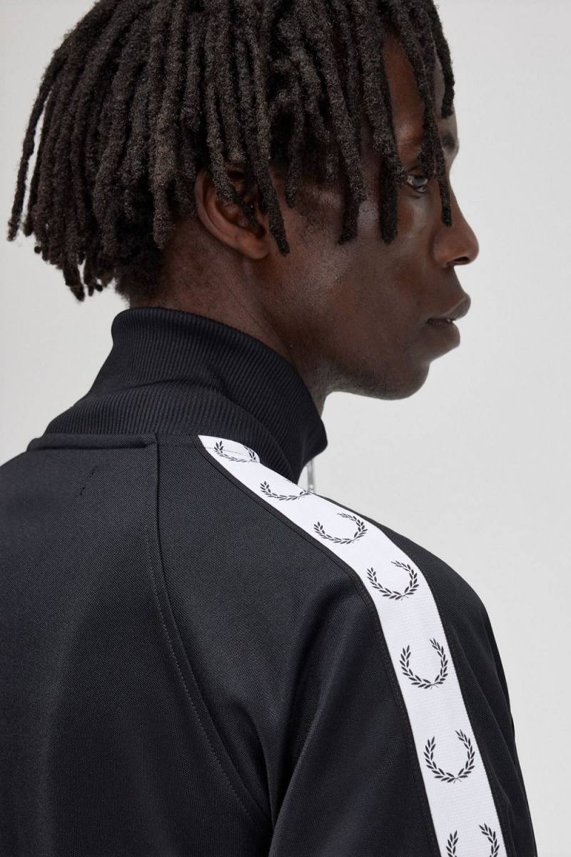 Fred Perry Taped Men's Track Jackets Black | OQCTI0321