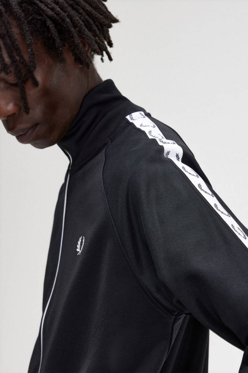 Fred Perry Taped Men's Track Jackets Black | OQCTI0321