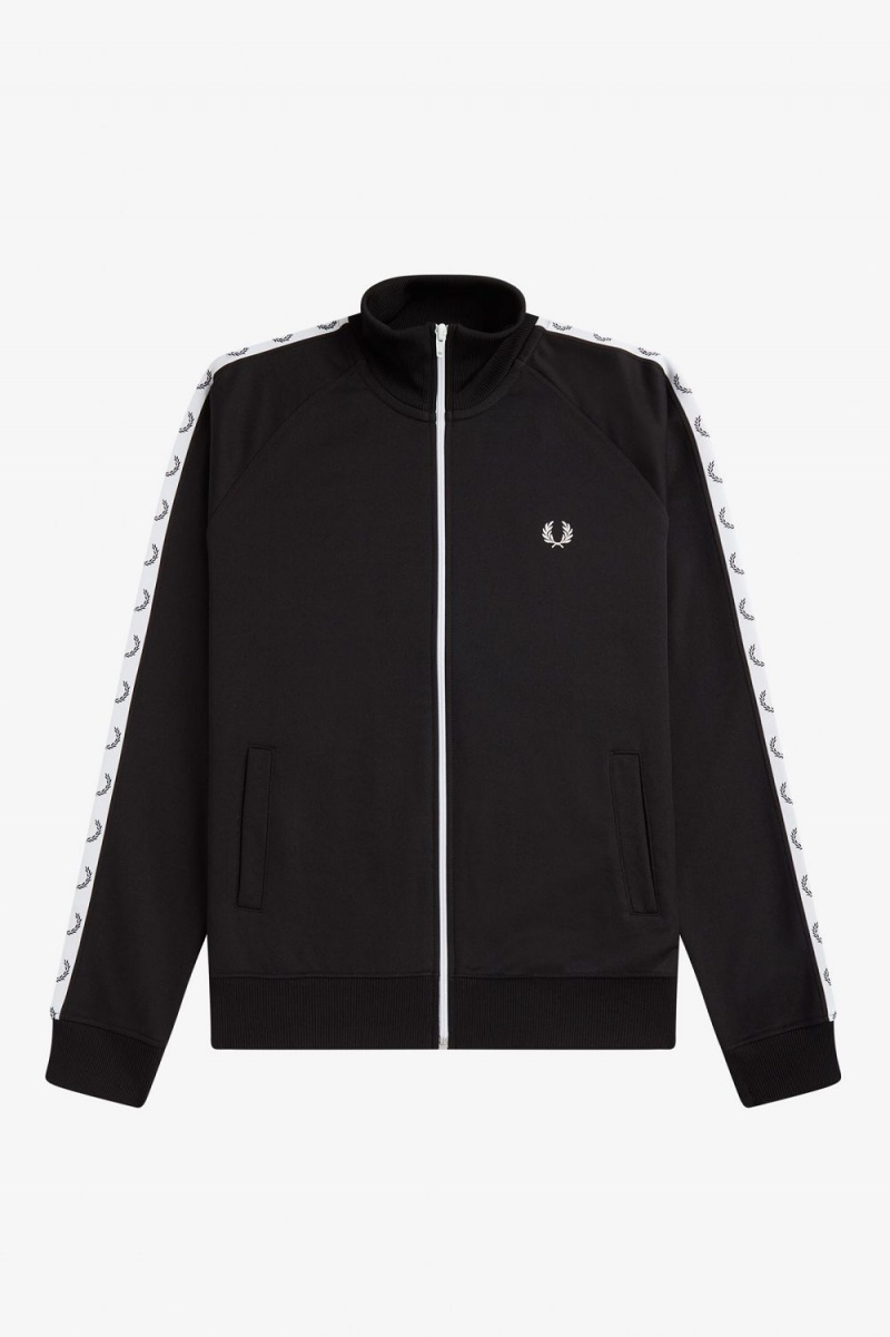 Fred Perry Taped Men's Track Jackets Black | OQCTI0321