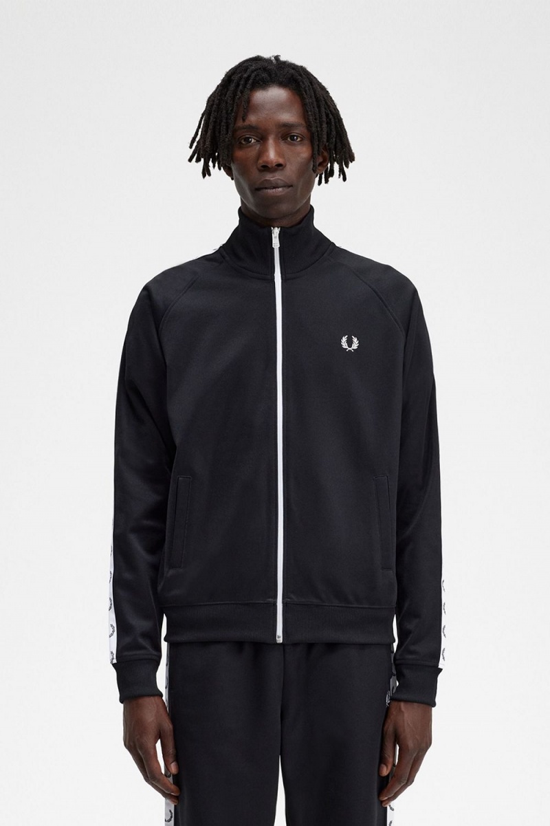 Fred Perry Taped Men\'s Track Jackets Black | OQCTI0321