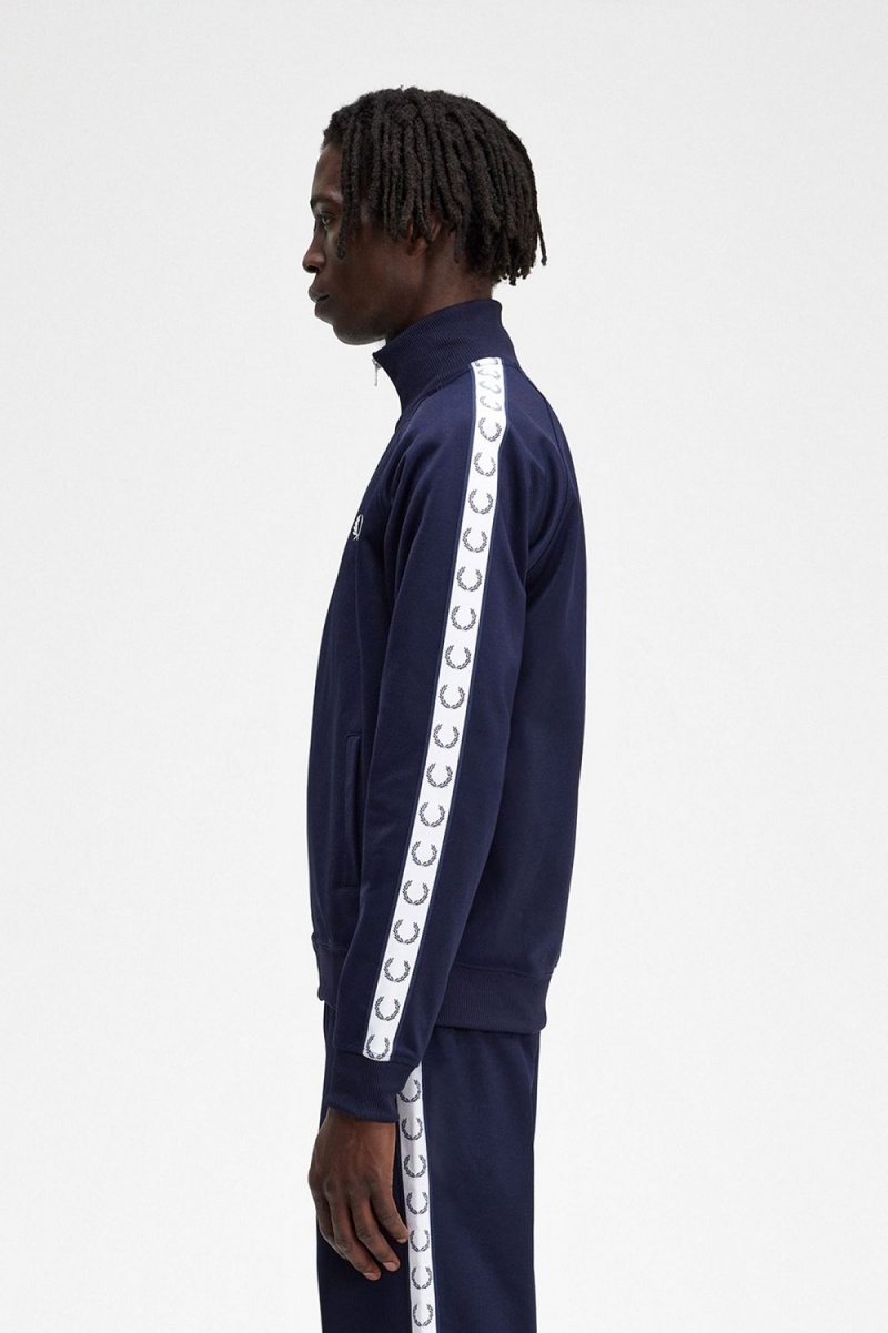 Fred Perry Taped Men's Track Jackets Carbon Blue | GJFVL0261