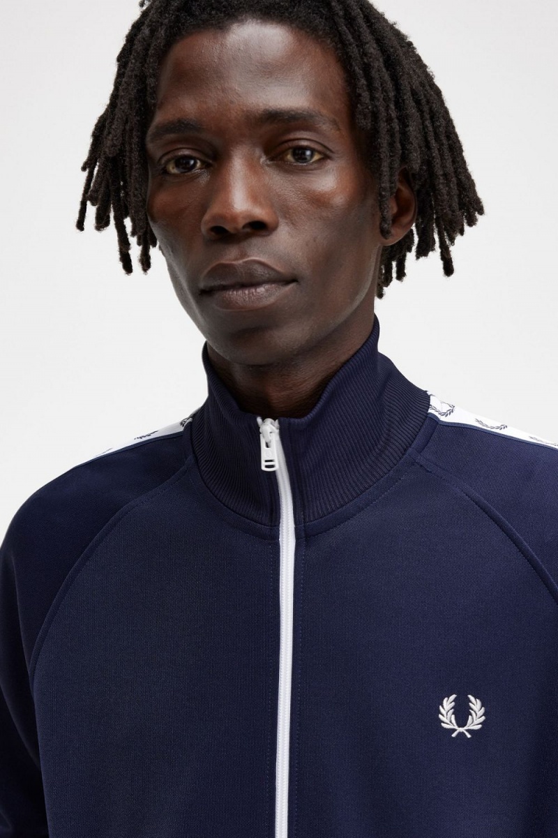 Fred Perry Taped Men's Track Jackets Carbon Blue | GJFVL0261