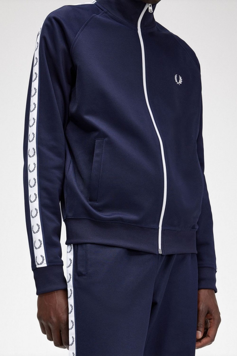 Fred Perry Taped Men's Track Jackets Carbon Blue | GJFVL0261