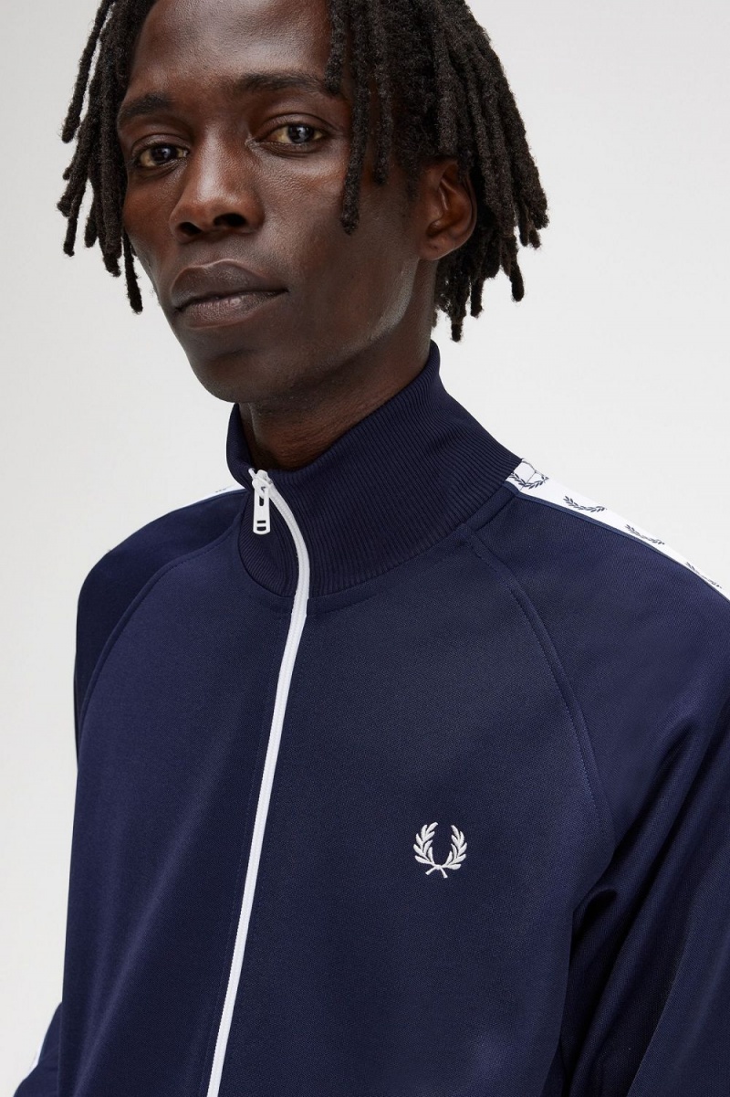 Fred Perry Taped Men's Track Jackets Carbon Blue | GJFVL0261