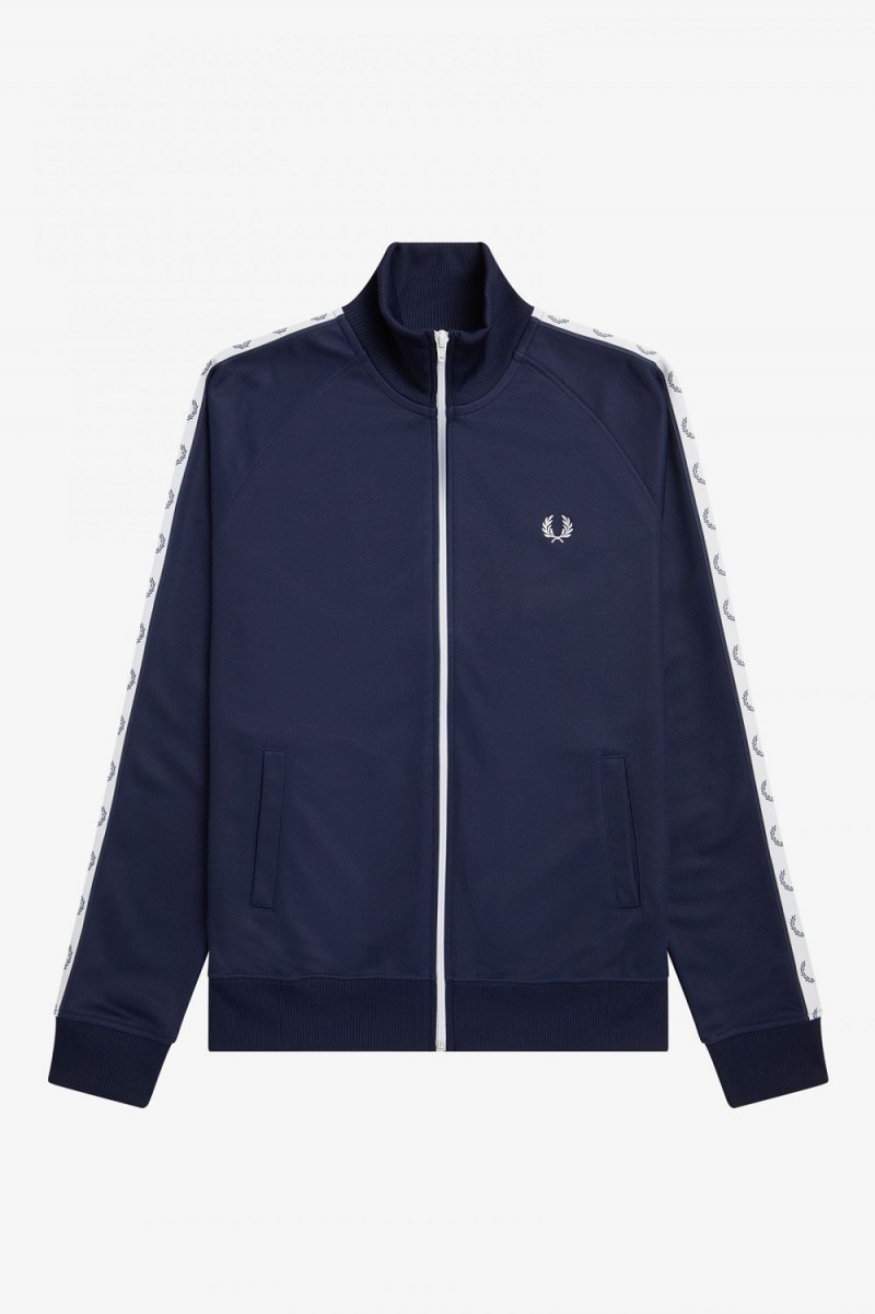 Fred Perry Taped Men's Track Jackets Carbon Blue | GJFVL0261