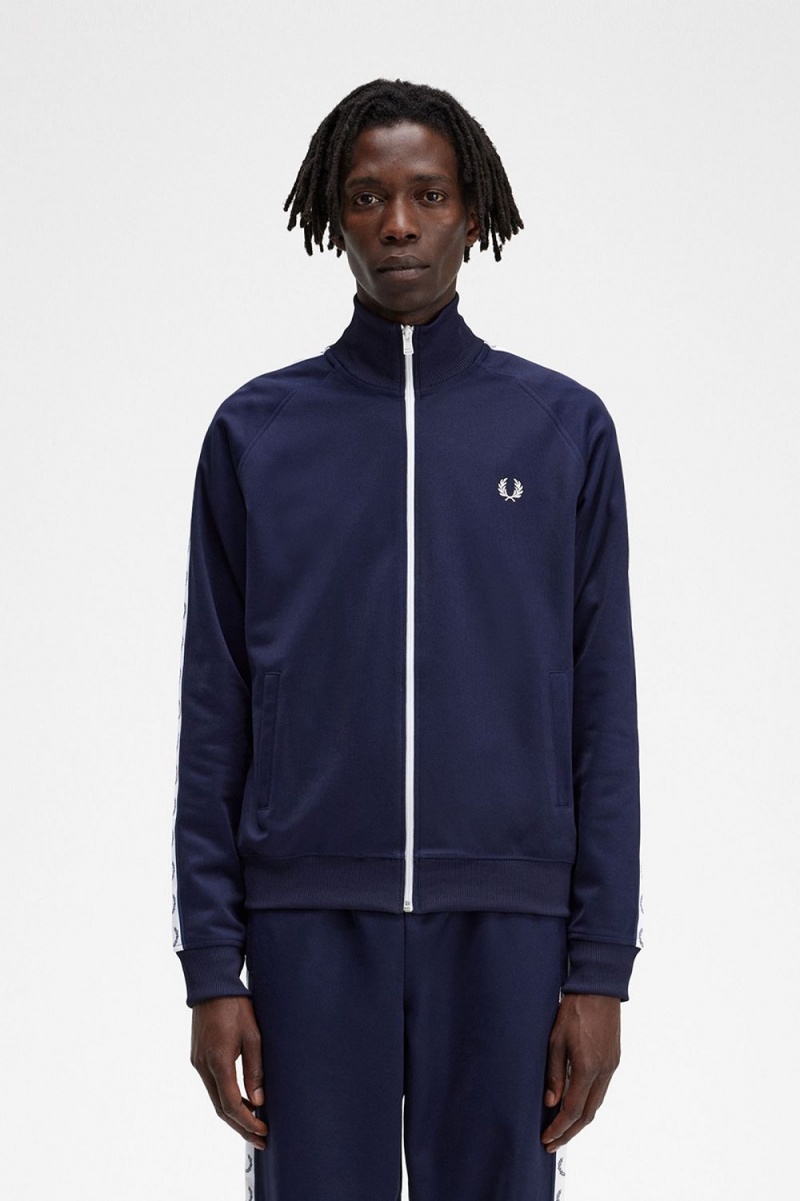 Fred Perry Taped Men\'s Track Jackets Carbon Blue | GJFVL0261