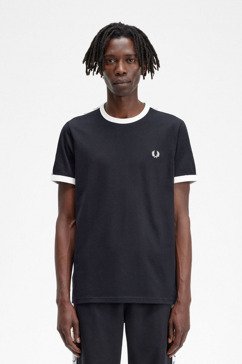 Fred Perry Taped Ringer Men's T-Shirt Black | MPEZC3728