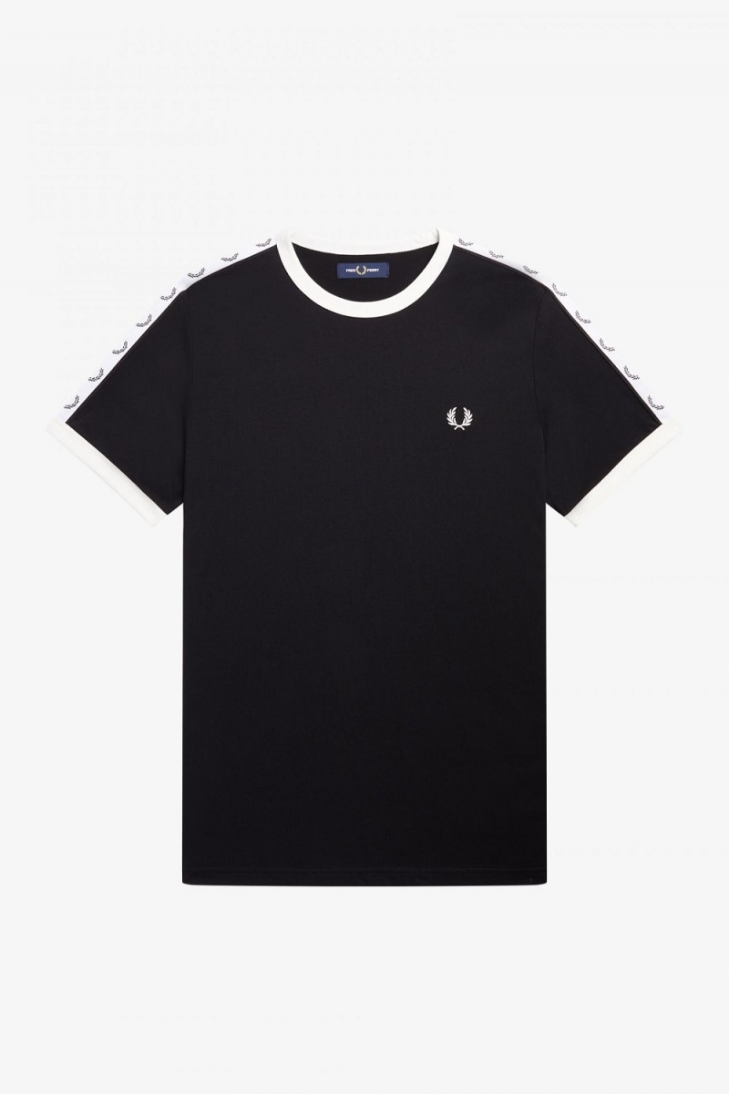 Fred Perry Taped Ringer Men's T-Shirt Black | MPEZC3728