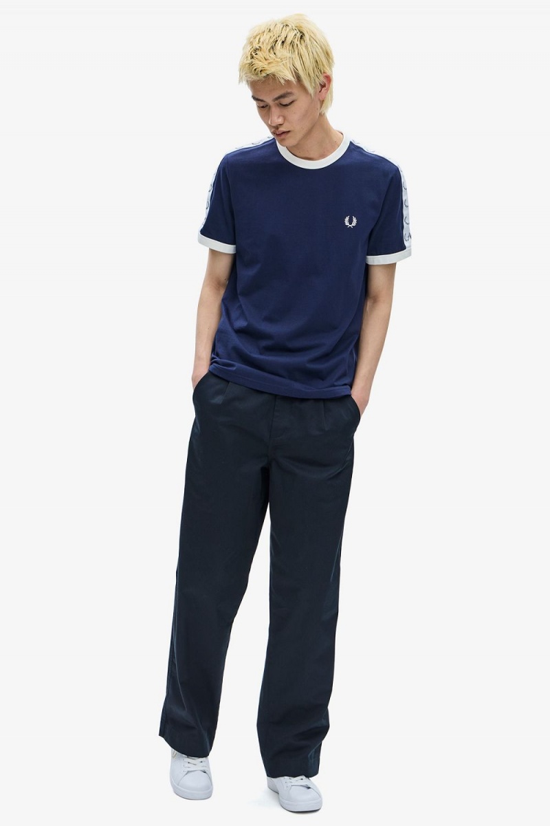 Fred Perry Taped Ringer Men's T-Shirt Carbon Blue | HUIXL8314