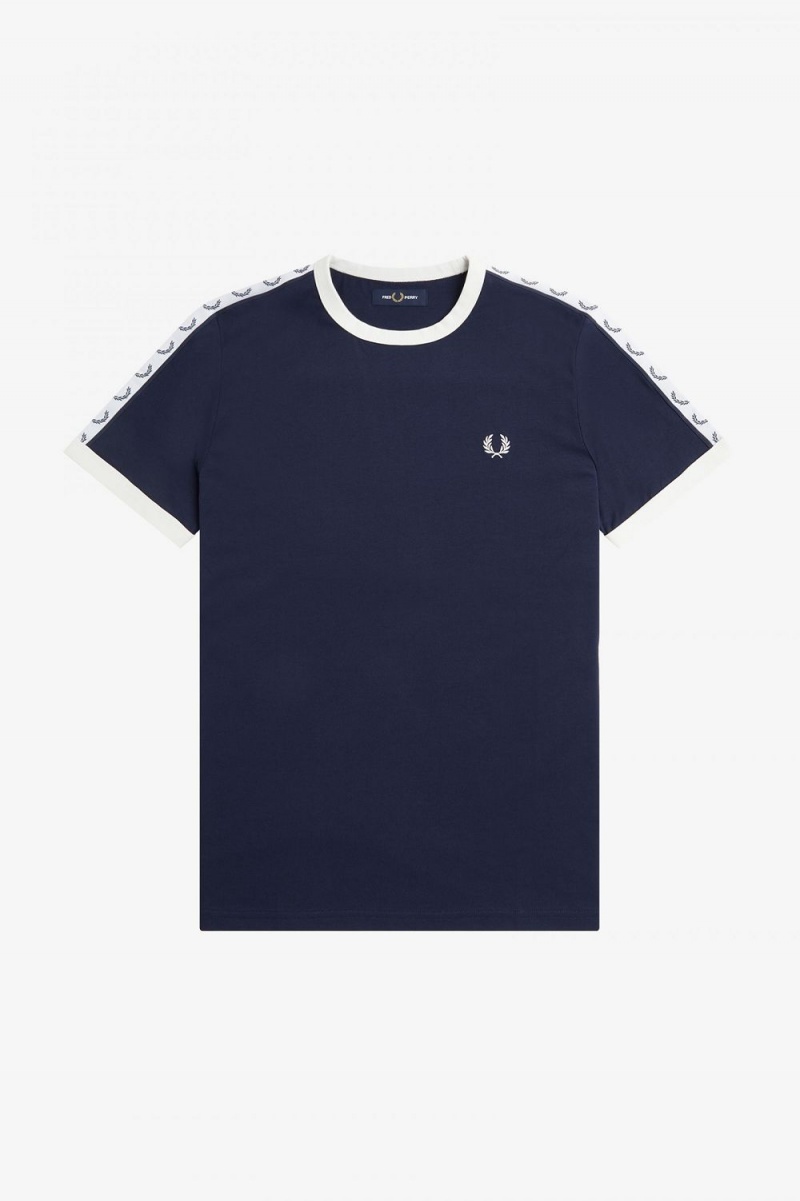 Fred Perry Taped Ringer Men's T-Shirt Carbon Blue | HUIXL8314