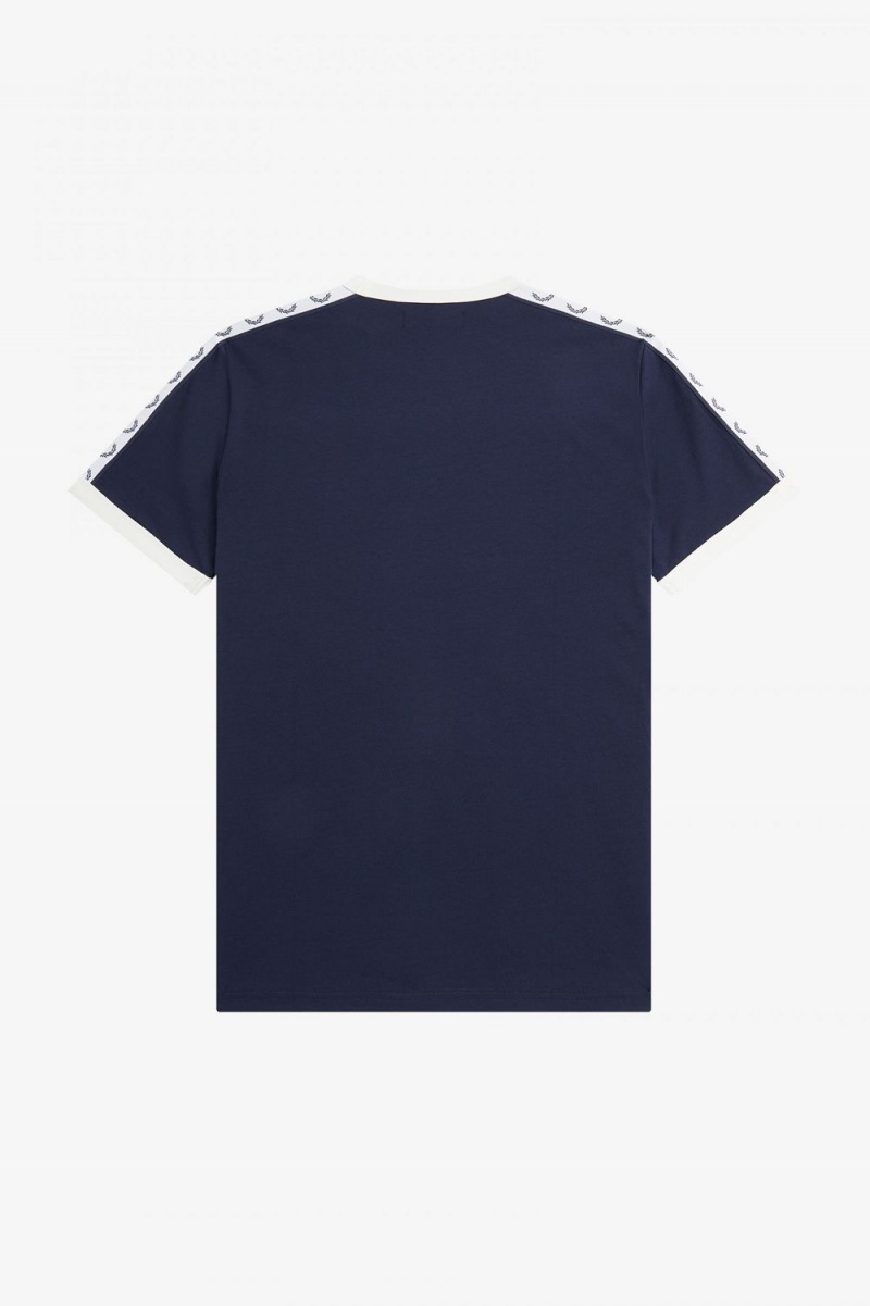 Fred Perry Taped Ringer Men's T-Shirt Carbon Blue | HUIXL8314