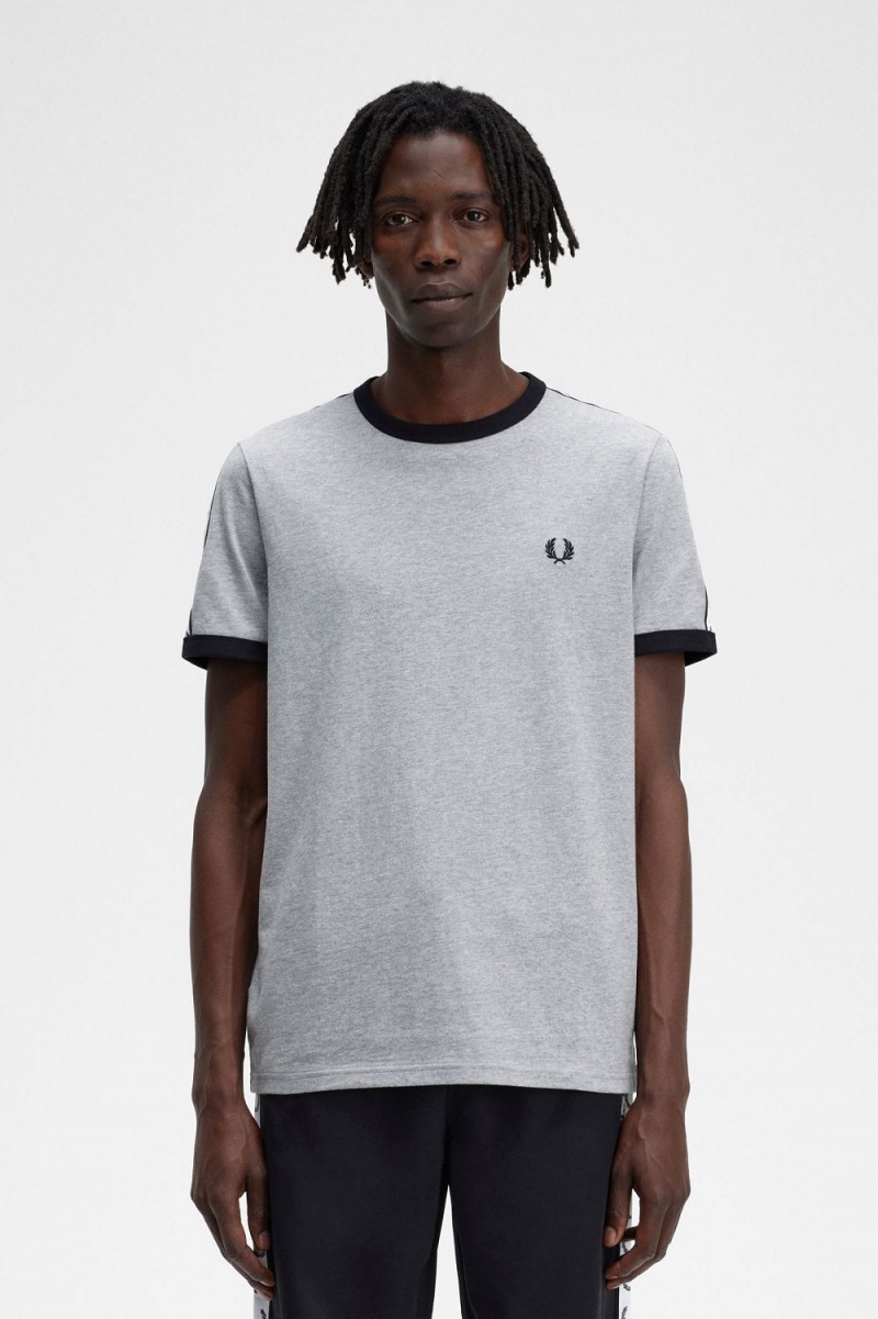 Fred Perry Taped Ringer Men's T-Shirt Grey | DXLNH4195