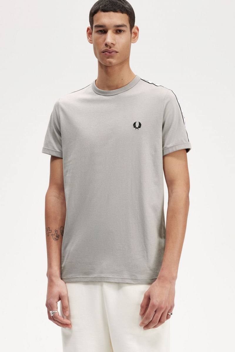 Fred Perry Taped Ringer Men's T-Shirt Grey | NJXSO3789