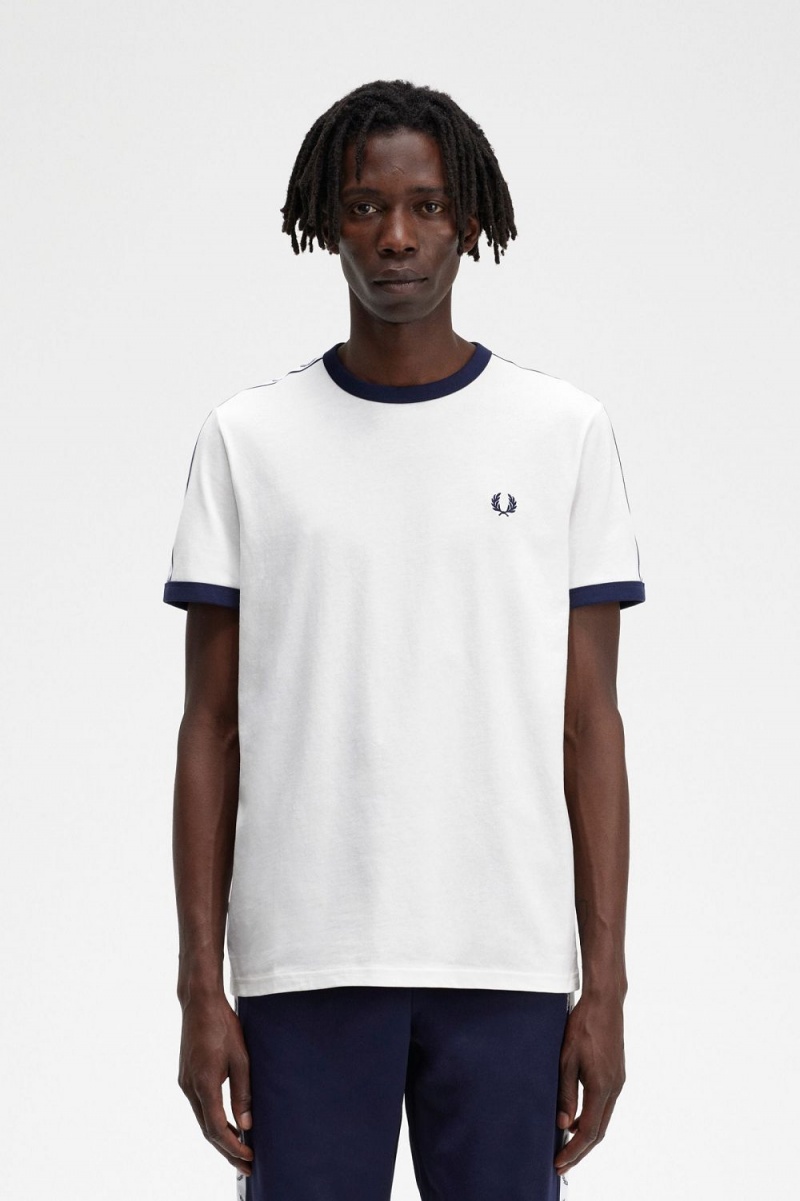 Fred Perry Taped Ringer Men's T-Shirt Snow White | FZGED0413