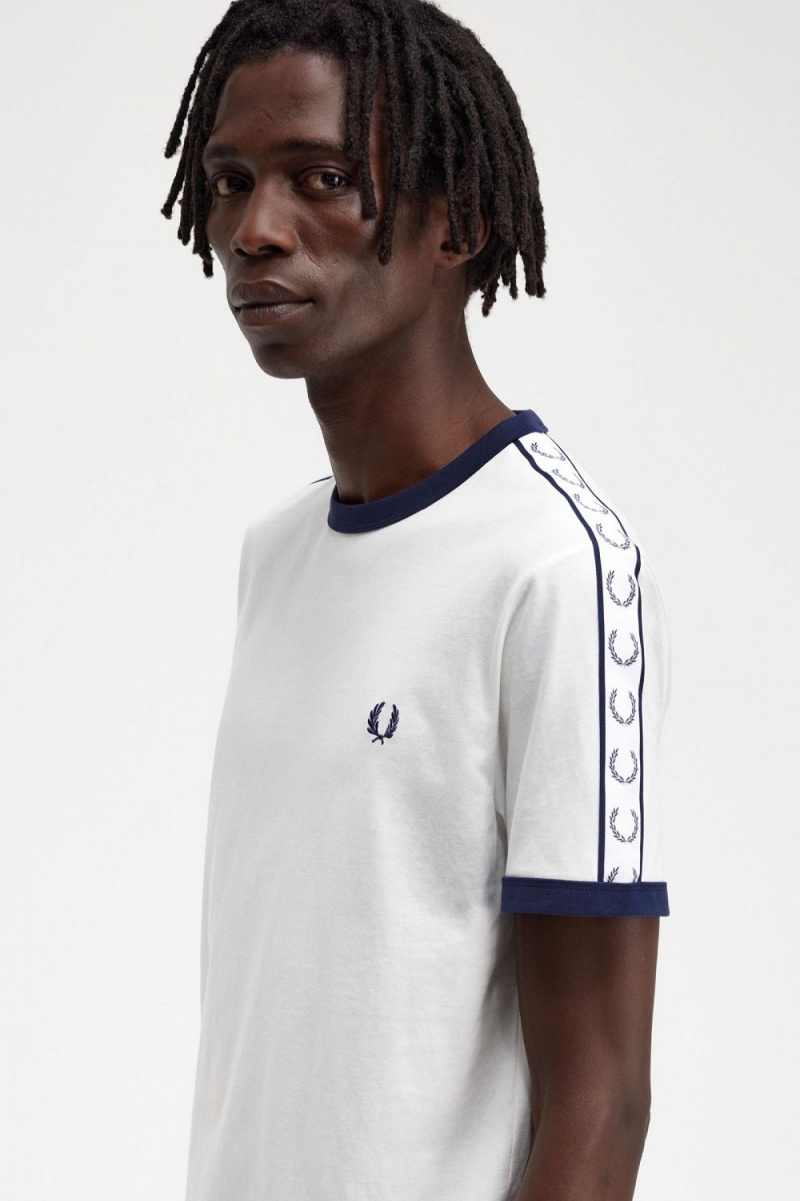 Fred Perry Taped Ringer Men's T-Shirt Snow White | FZGED0413