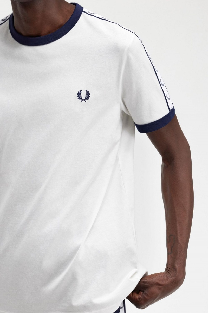 Fred Perry Taped Ringer Men's T-Shirt Snow White | FZGED0413