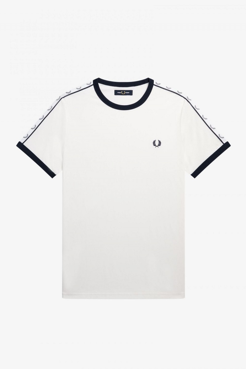 Fred Perry Taped Ringer Men's T-Shirt Snow White | FZGED0413