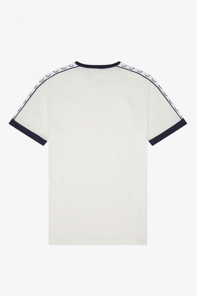 Fred Perry Taped Ringer Men's T-Shirt Snow White | FZGED0413