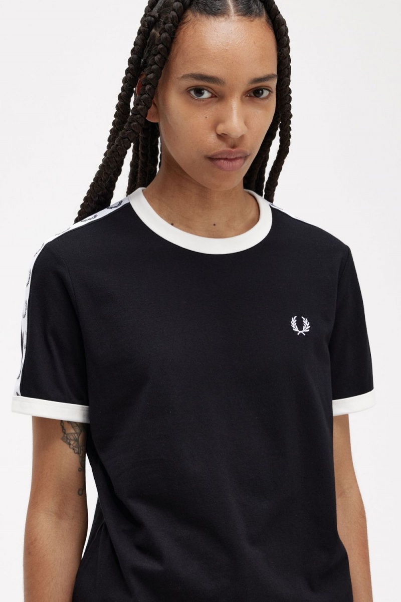 Fred Perry Taped Ringer Women's T-Shirt Black | OKQWA2786