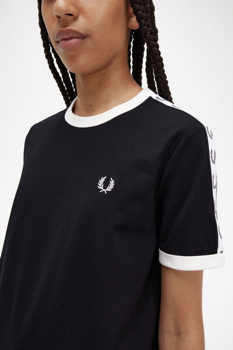 Fred Perry Taped Ringer Women's T-Shirt Black | OKQWA2786