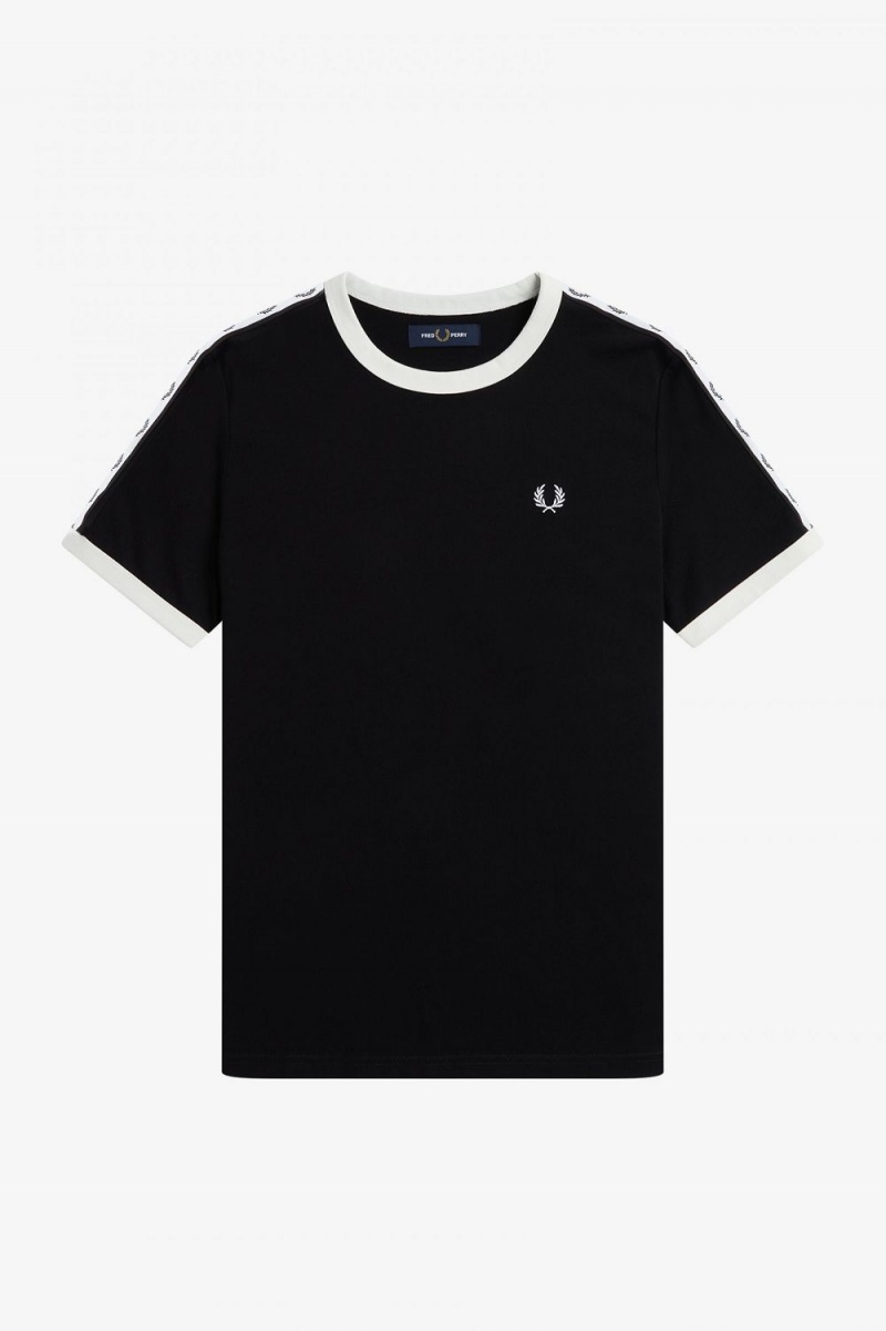 Fred Perry Taped Ringer Women's T-Shirt Black | OKQWA2786