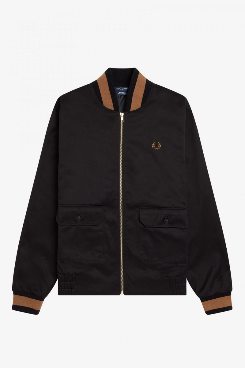 Fred Perry Tennis Bomber Men\'s Jackets Black | RXJUN9302