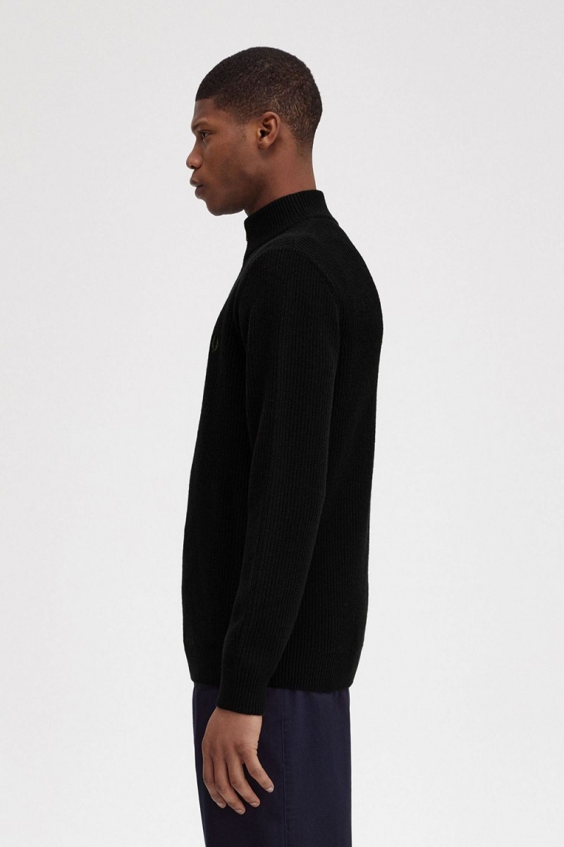 Fred Perry Textured Half Zip Men's Jumper Black | ISEBP8637