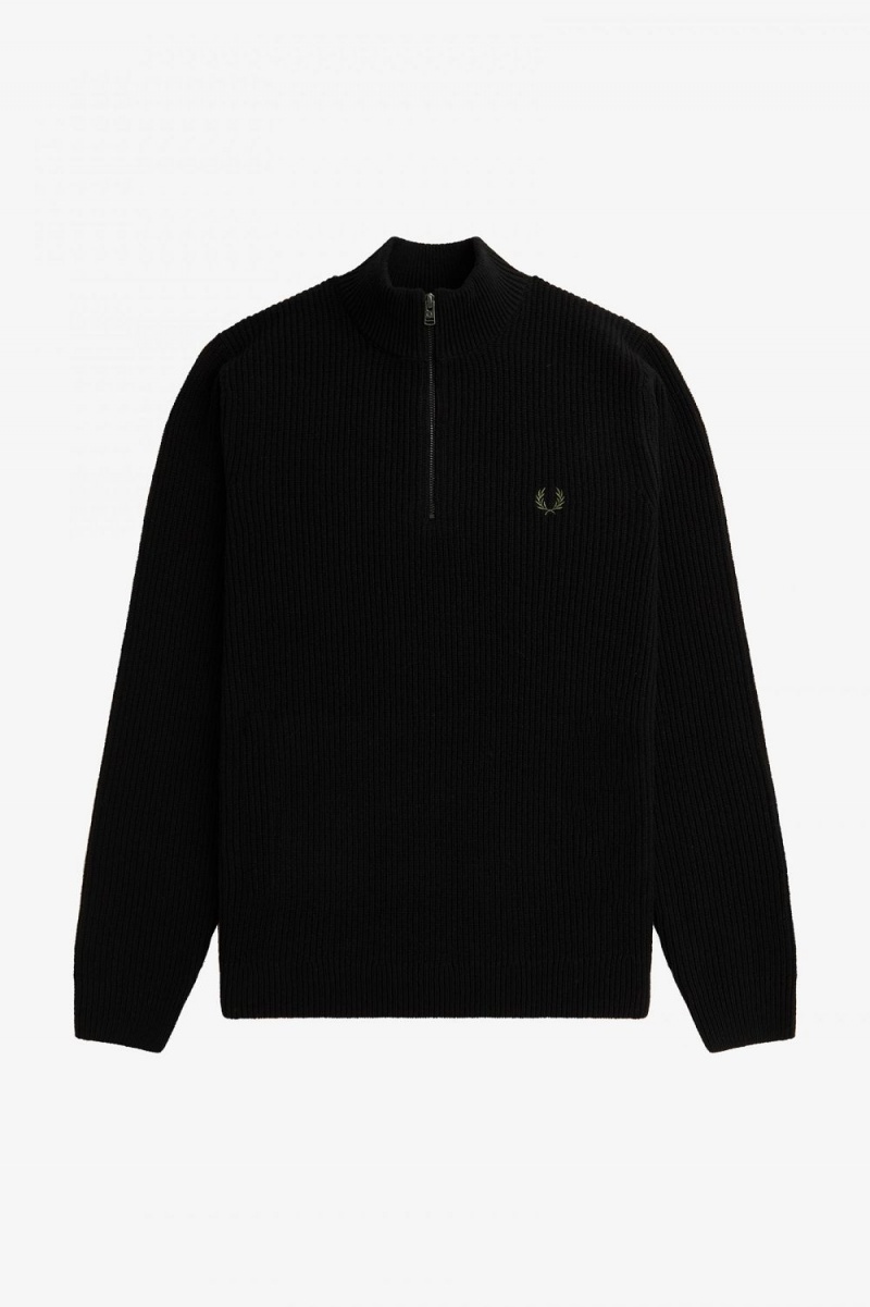 Fred Perry Textured Half Zip Men's Jumper Black | ISEBP8637