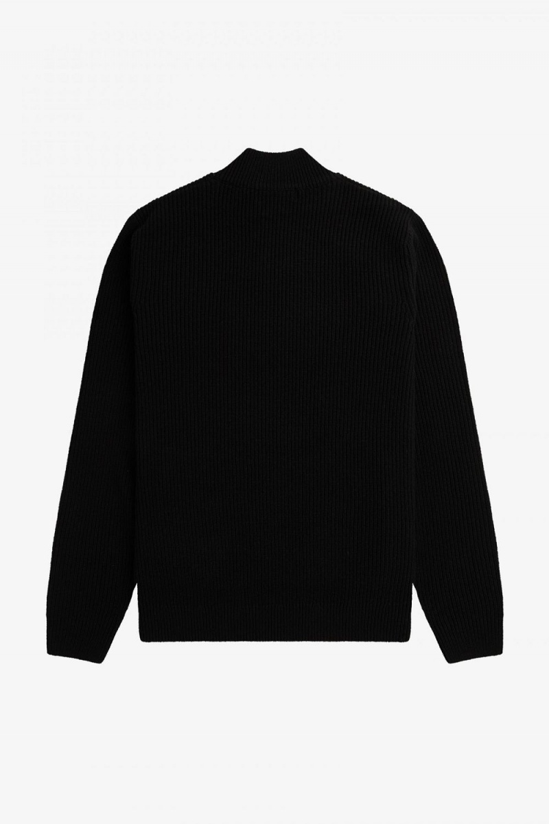 Fred Perry Textured Half Zip Men's Jumper Black | ISEBP8637