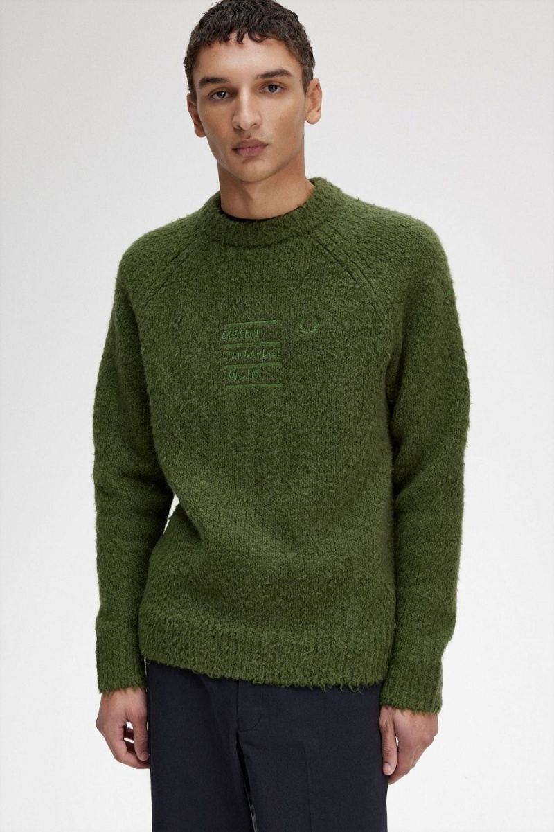 Fred Perry Textured Knitted Men's Jumper Chive Green | PYCZQ7492