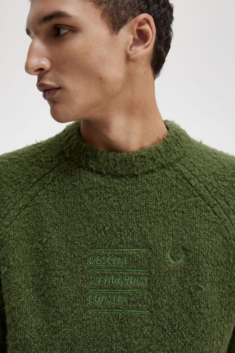 Fred Perry Textured Knitted Men's Jumper Chive Green | PYCZQ7492