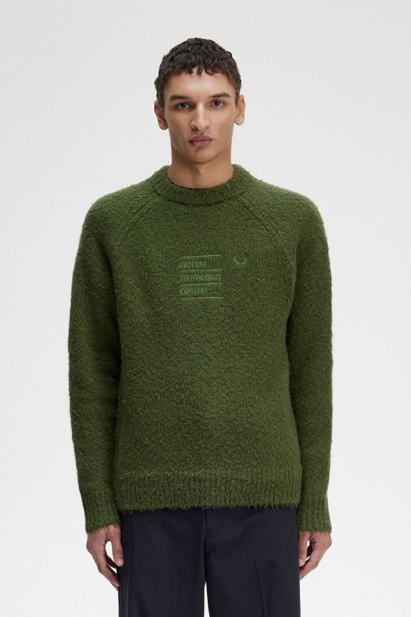 Fred Perry Textured Knitted Men\'s Jumper Chive Green | PYCZQ7492