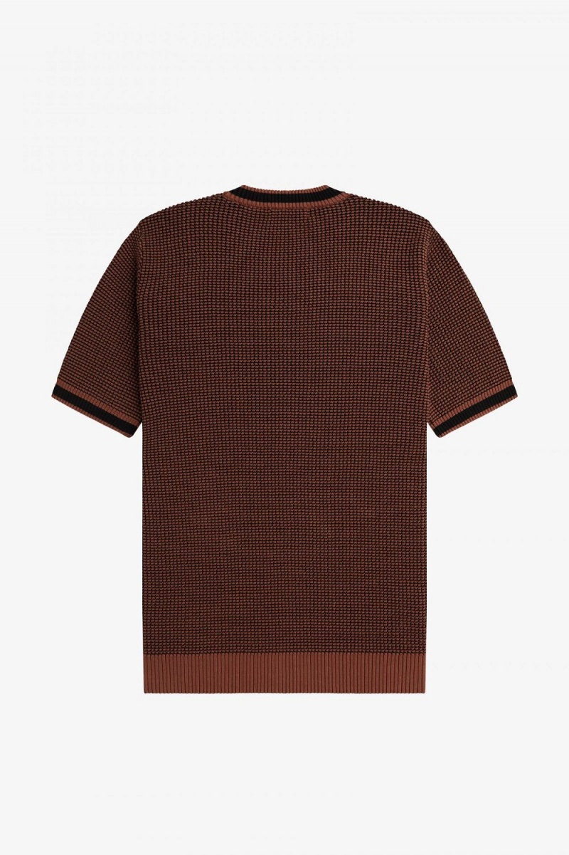 Fred Perry Textured Knitted Men's T-Shirt Whisky Brown | DRLWG9742