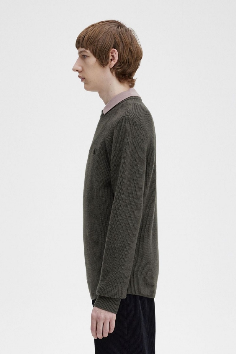 Fred Perry Textured Lambswool Men's Jumper Field Green | CENJW1796