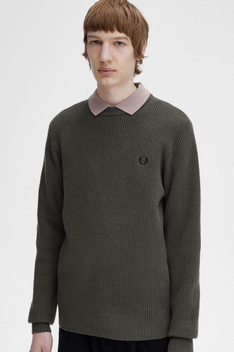 Fred Perry Textured Lambswool Men's Jumper Field Green | CENJW1796