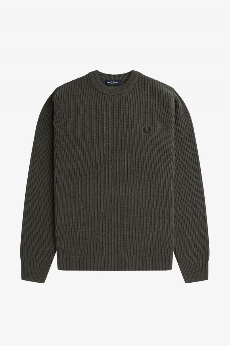 Fred Perry Textured Lambswool Men's Jumper Field Green | CENJW1796