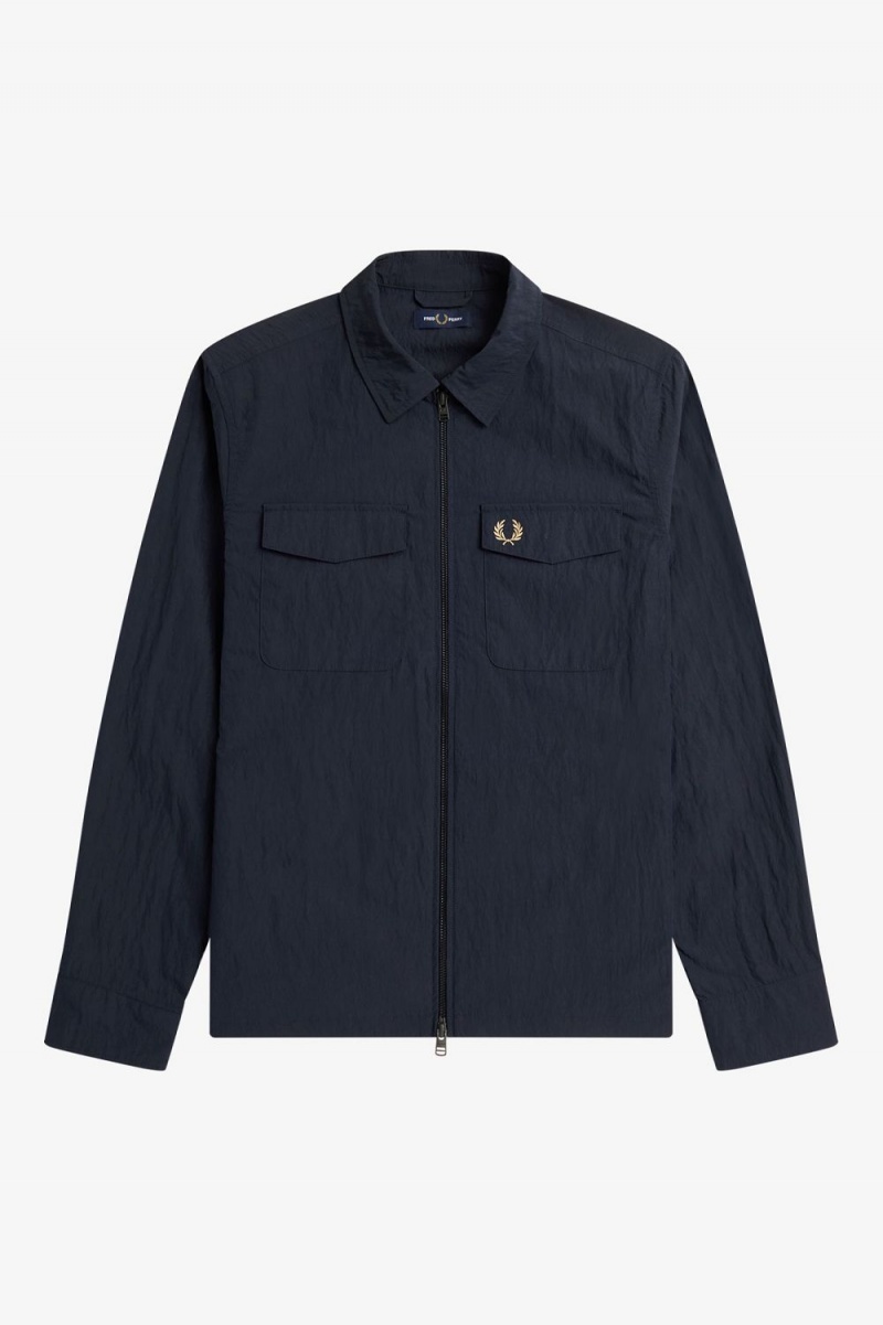 Fred Perry Textured Zip-Through Men's Shirt Navy | TYFMP8401