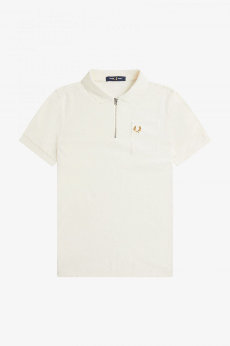 Fred Perry Textured Zip Neck Men's Polo Shirt Beige | PQCDL4930