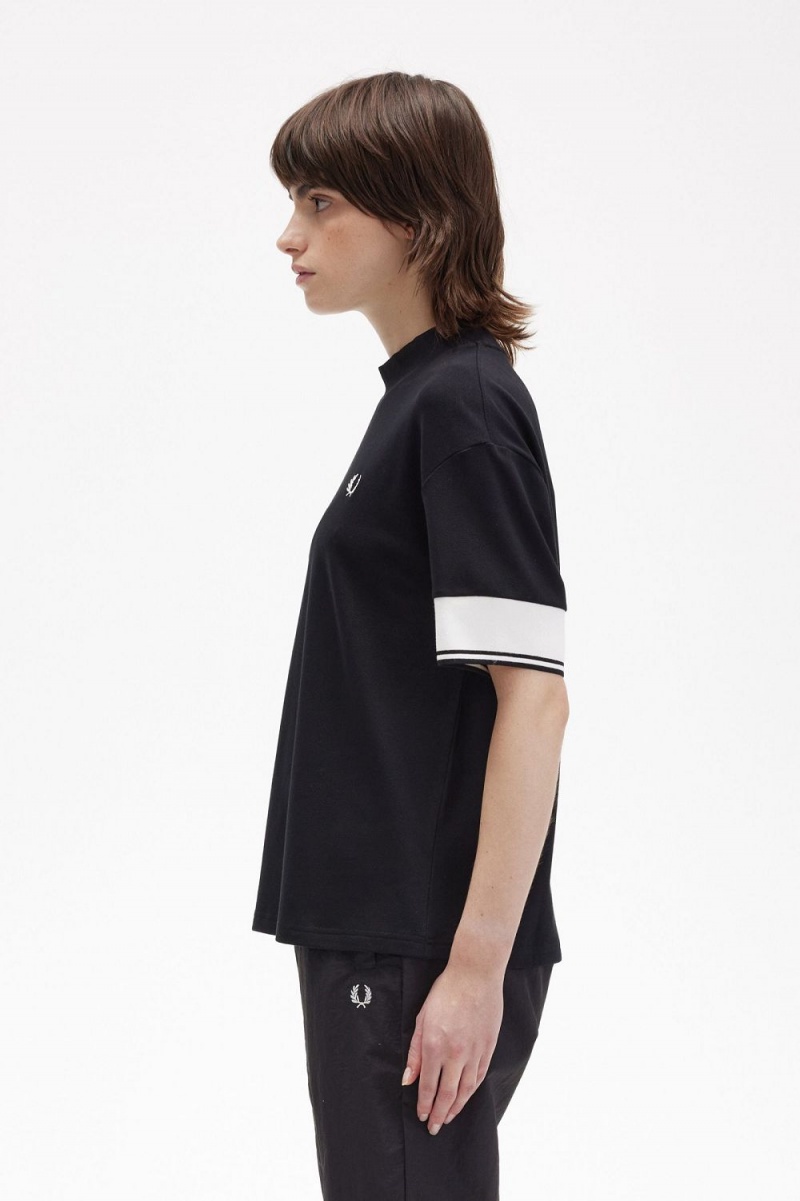 Fred Perry Tipped Cuff Piqué Women's T-Shirt Black | XCUPW4625