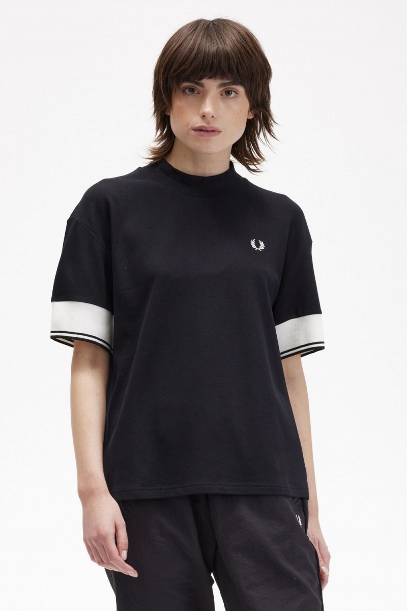 Fred Perry Tipped Cuff Piqué Women's T-Shirt Black | XCUPW4625