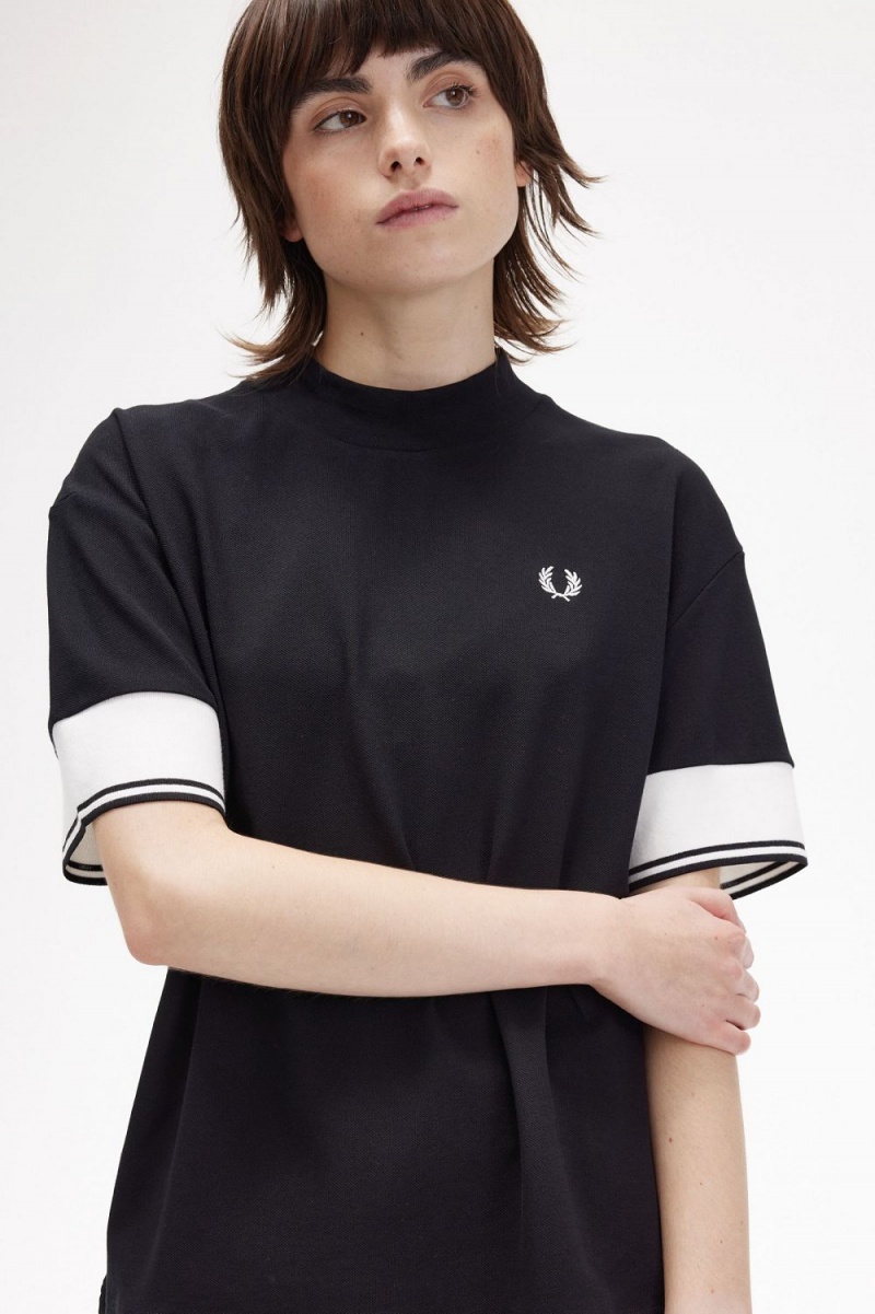 Fred Perry Tipped Cuff Piqué Women's T-Shirt Black | XCUPW4625