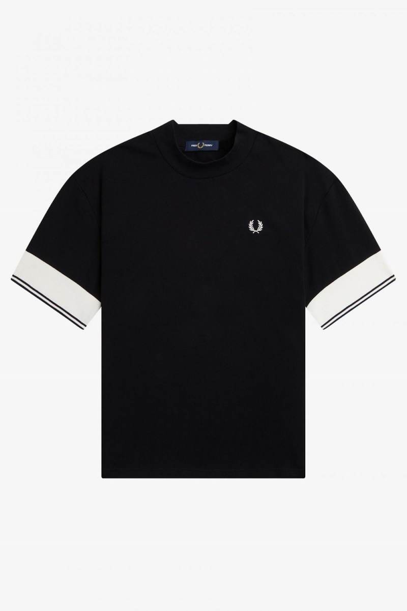 Fred Perry Tipped Cuff Piqué Women's T-Shirt Black | XCUPW4625