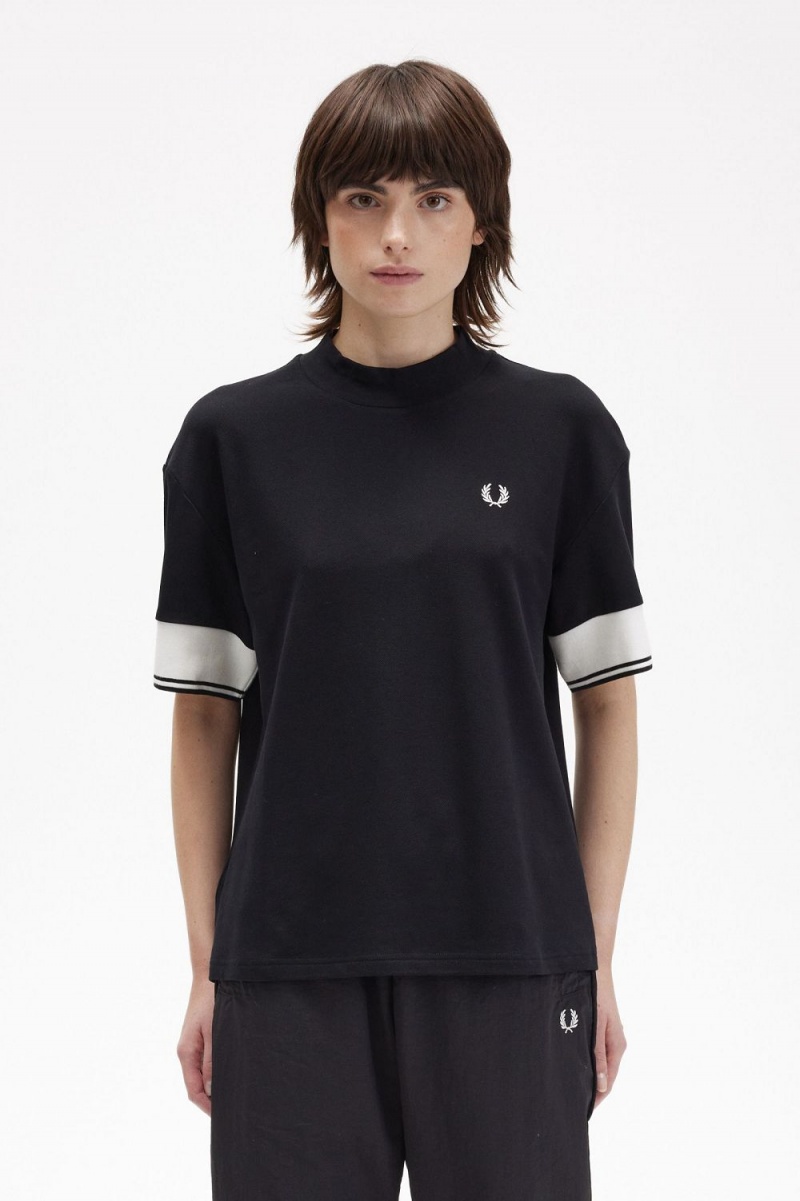 Fred Perry Tipped Cuff Piqué Women\'s T-Shirt Black | XCUPW4625