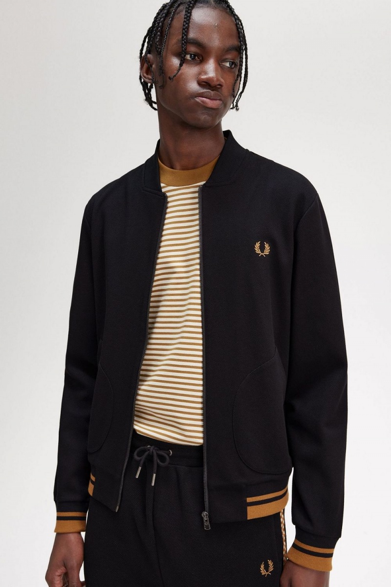 Fred Perry Tipped Detail Men's Track Jackets Black | NEFZJ5238