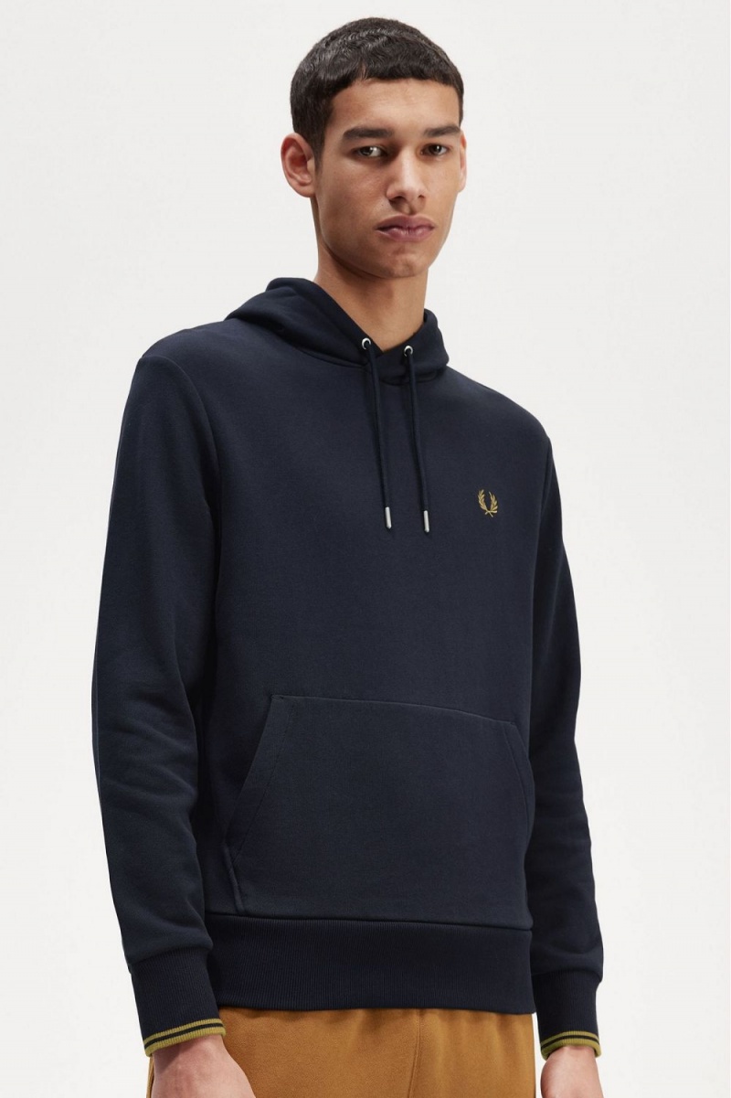 Fred Perry Tipped Hooded Men's Sweatshirts Navy Dark Coffee | PXFQA3056