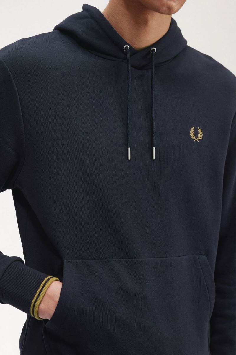 Fred Perry Tipped Hooded Men's Sweatshirts Navy Dark Coffee | PXFQA3056