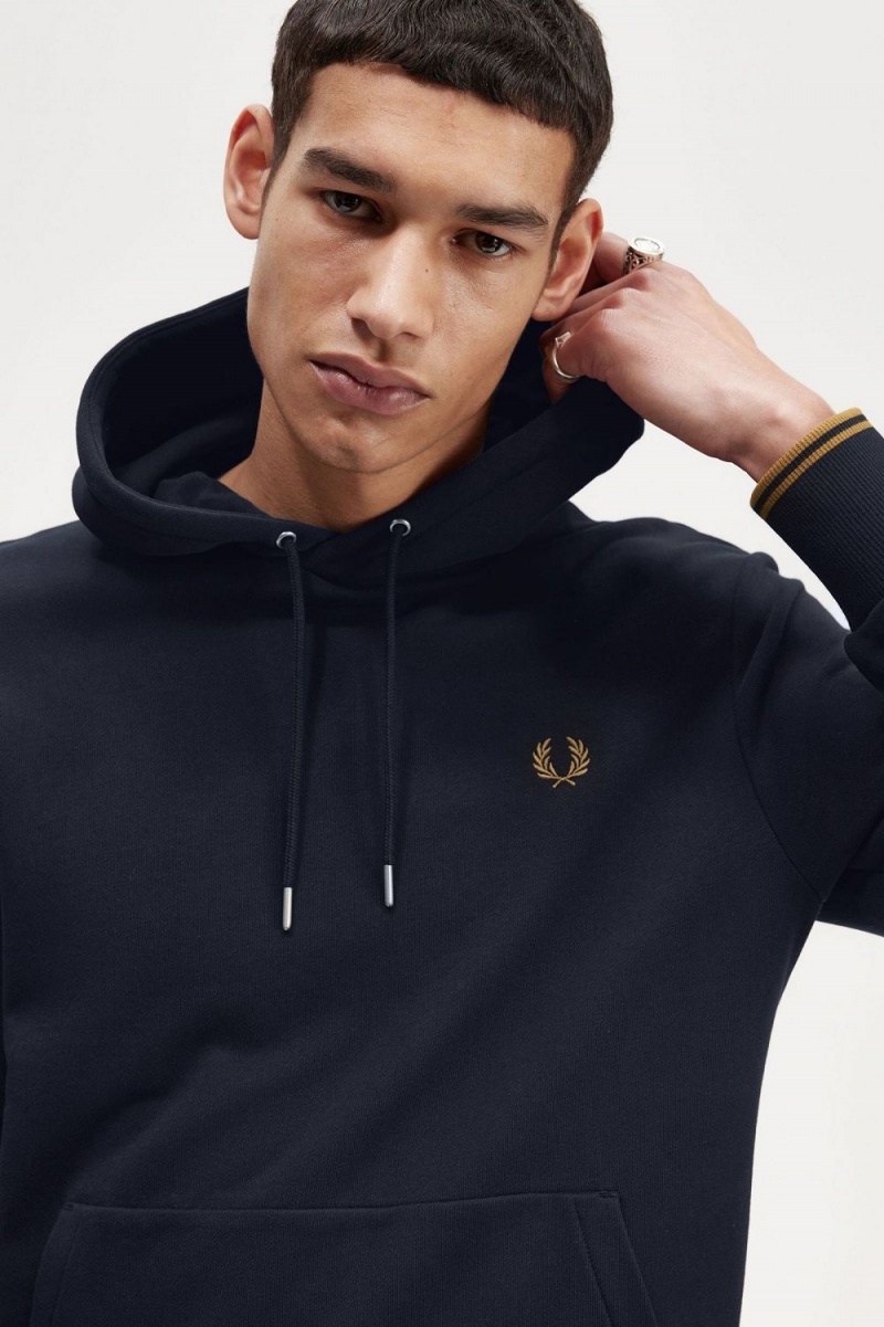 Fred Perry Tipped Hooded Men's Sweatshirts Navy Dark Coffee | PXFQA3056