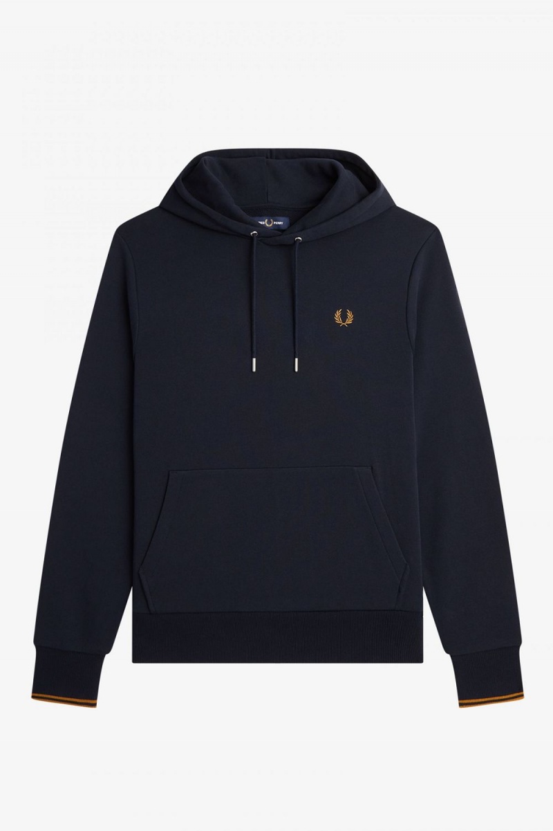 Fred Perry Tipped Hooded Men's Sweatshirts Navy Dark Coffee | PXFQA3056