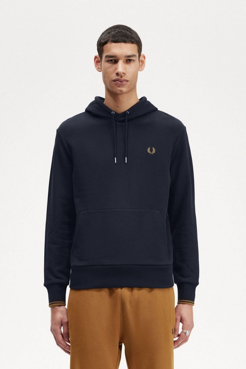 Fred Perry Tipped Hooded Men\'s Sweatshirts Navy Dark Coffee | PXFQA3056